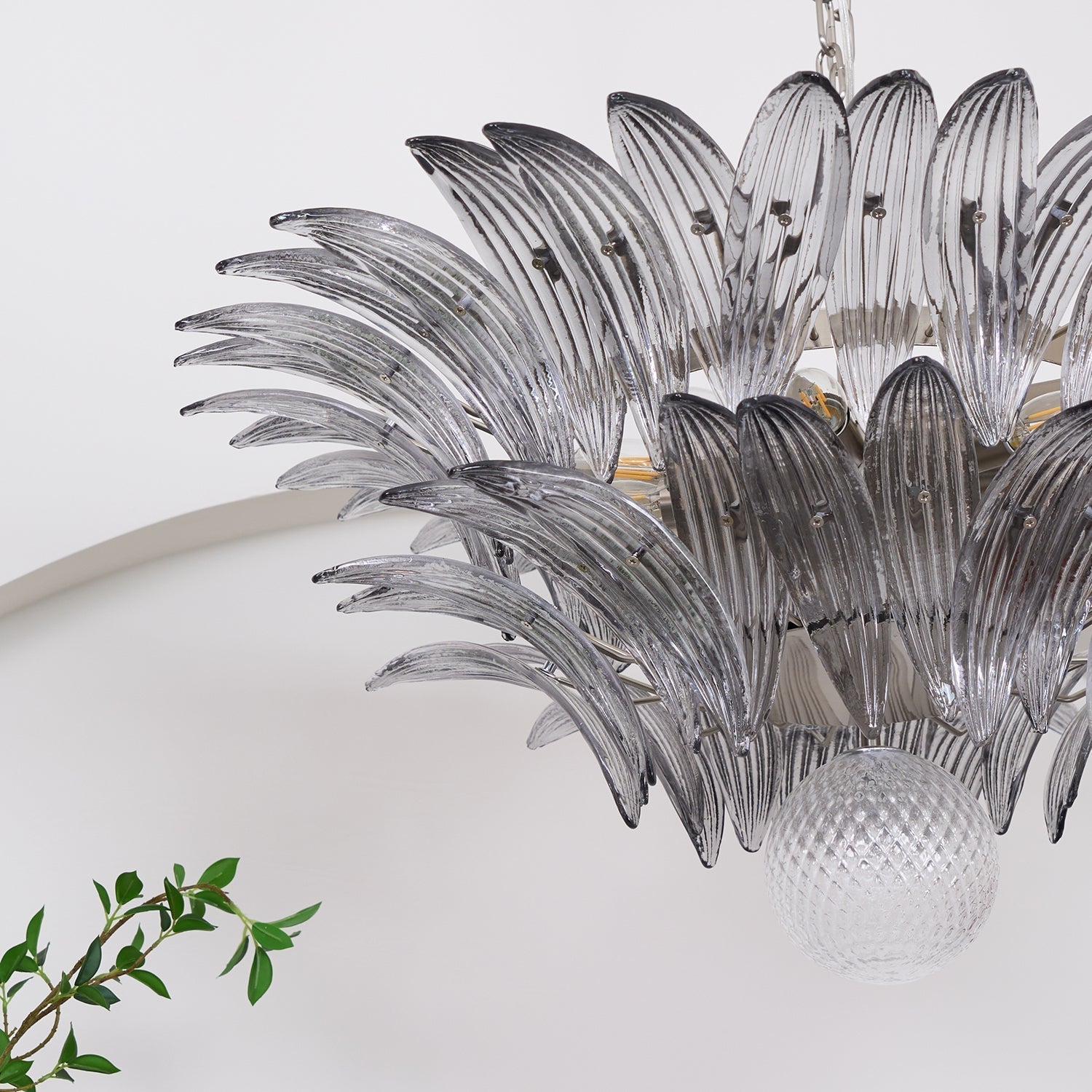 Aurora Chandelier Palmette Clear Murano Glass Leaf Layered - Letslighting