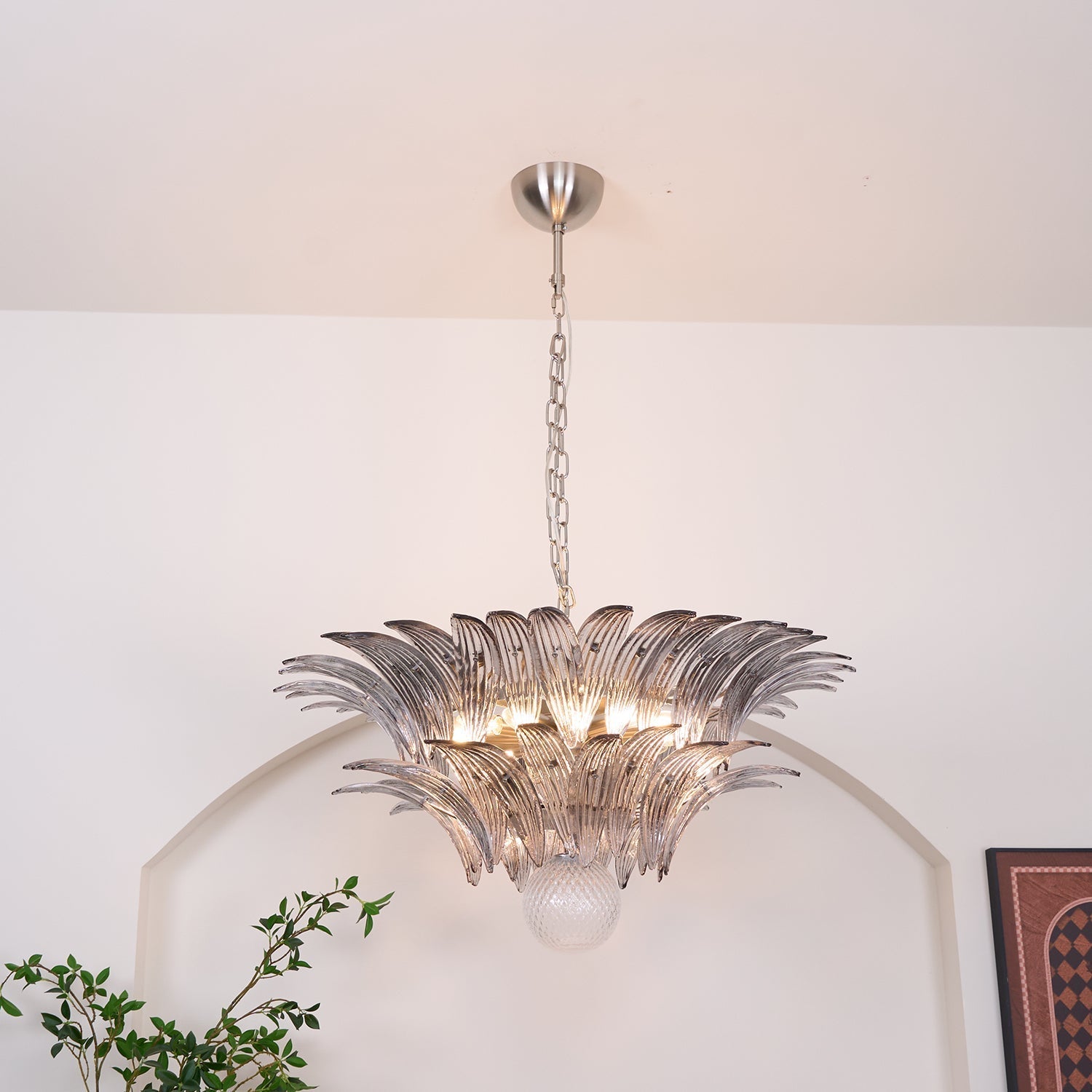Aurora Chandelier Palmette Clear Murano Glass Leaf Layered - Letslighting