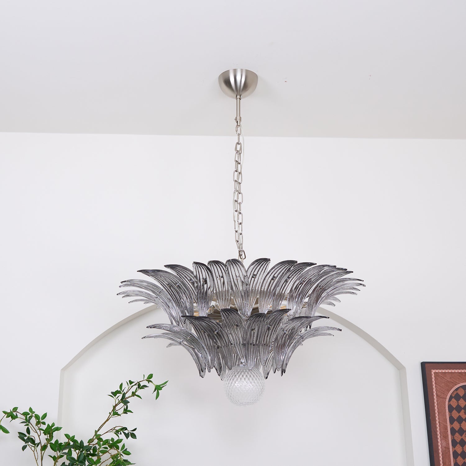 Aurora Chandelier Palmette Clear Murano Glass Leaf Layered - Letslighting