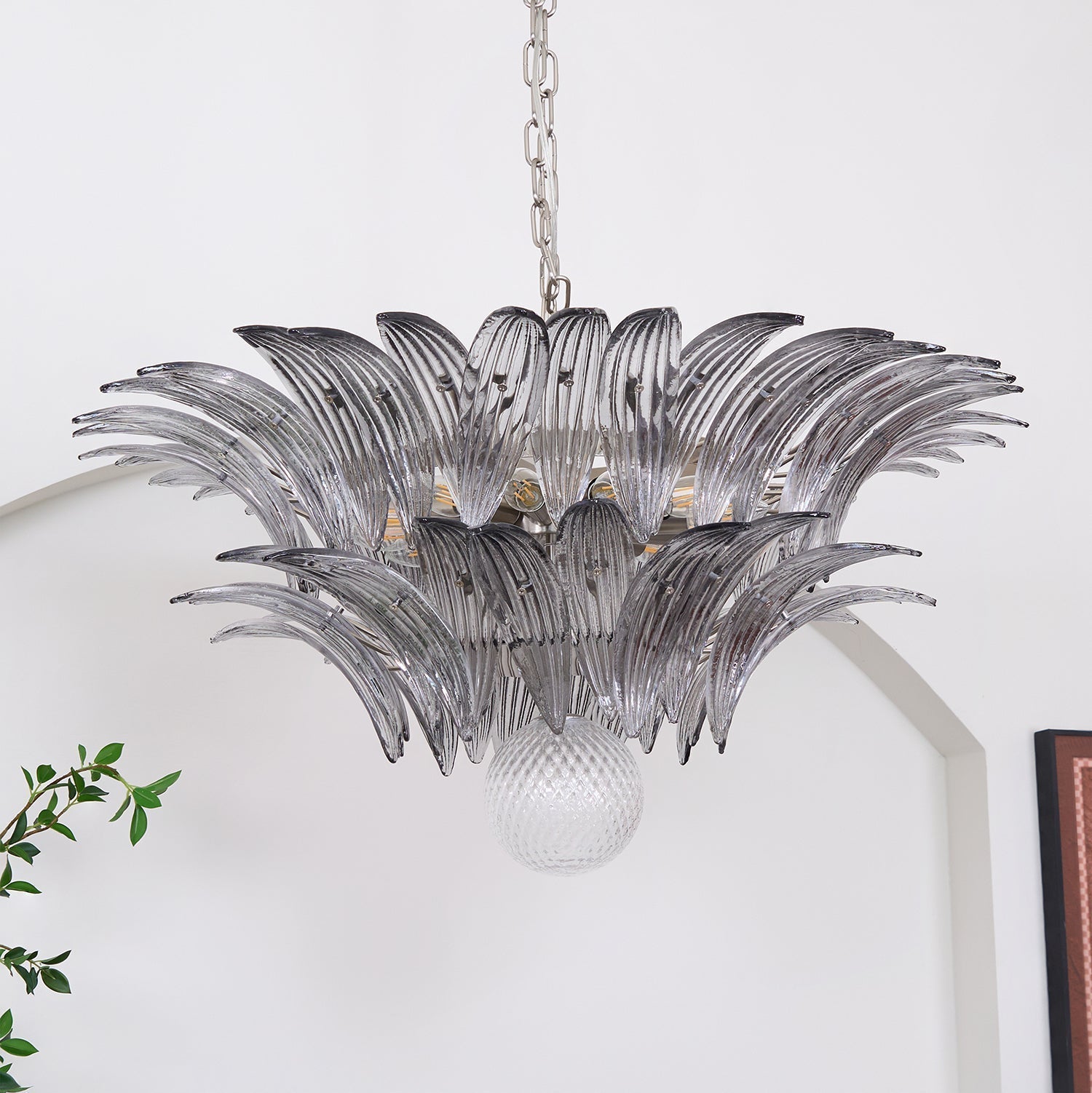 Aurora Chandelier Palmette Clear Murano Glass Leaf Layered - Letslighting