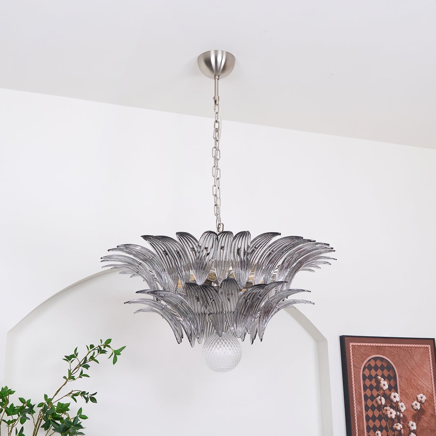 Aurora Chandelier Palmette Clear Murano Glass Leaf Layered - Letslighting