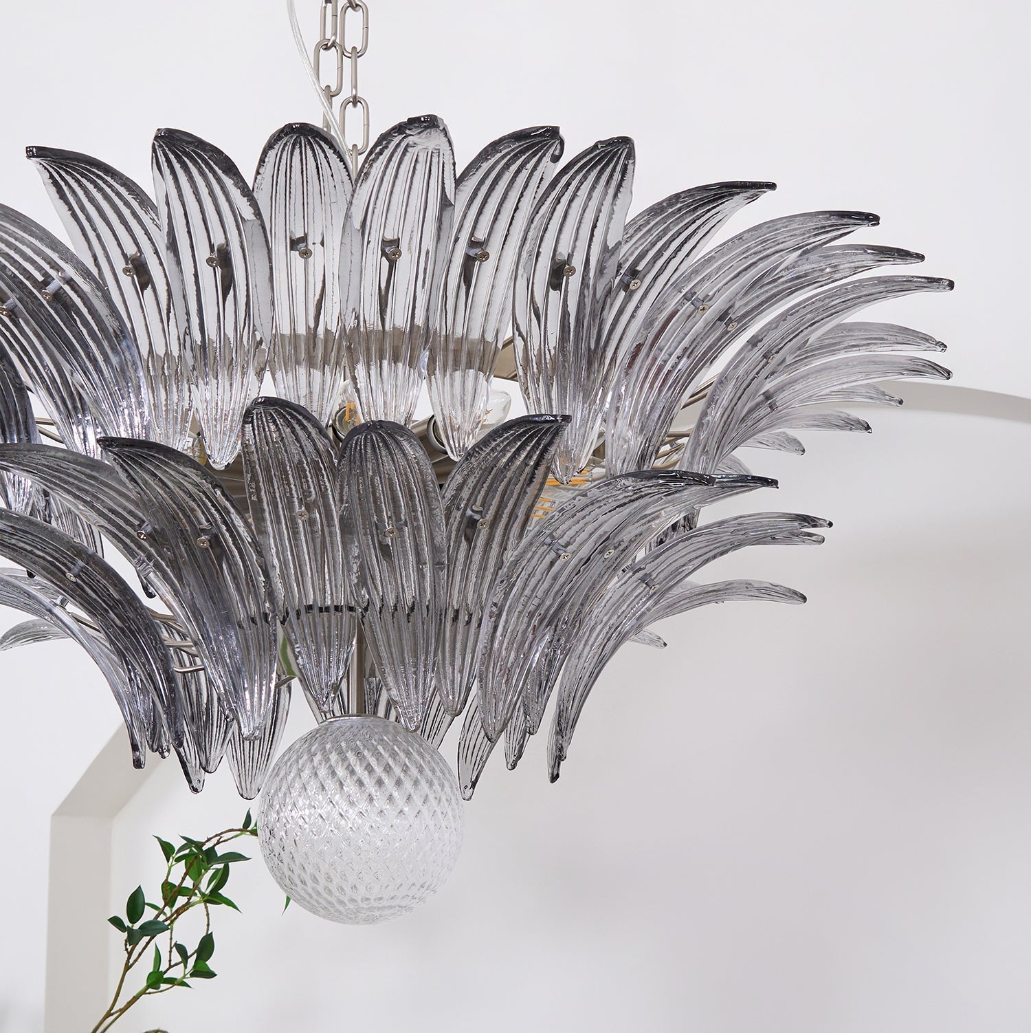 Aurora Chandelier Palmette Clear Murano Glass Leaf Layered - Letslighting
