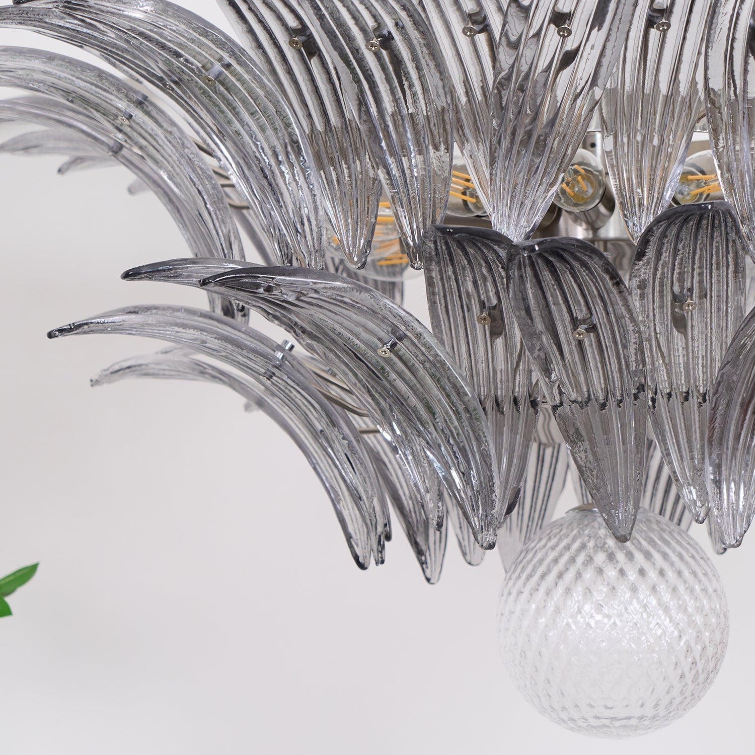 Aurora Chandelier Palmette Clear Murano Glass Leaf Layered - Letslighting