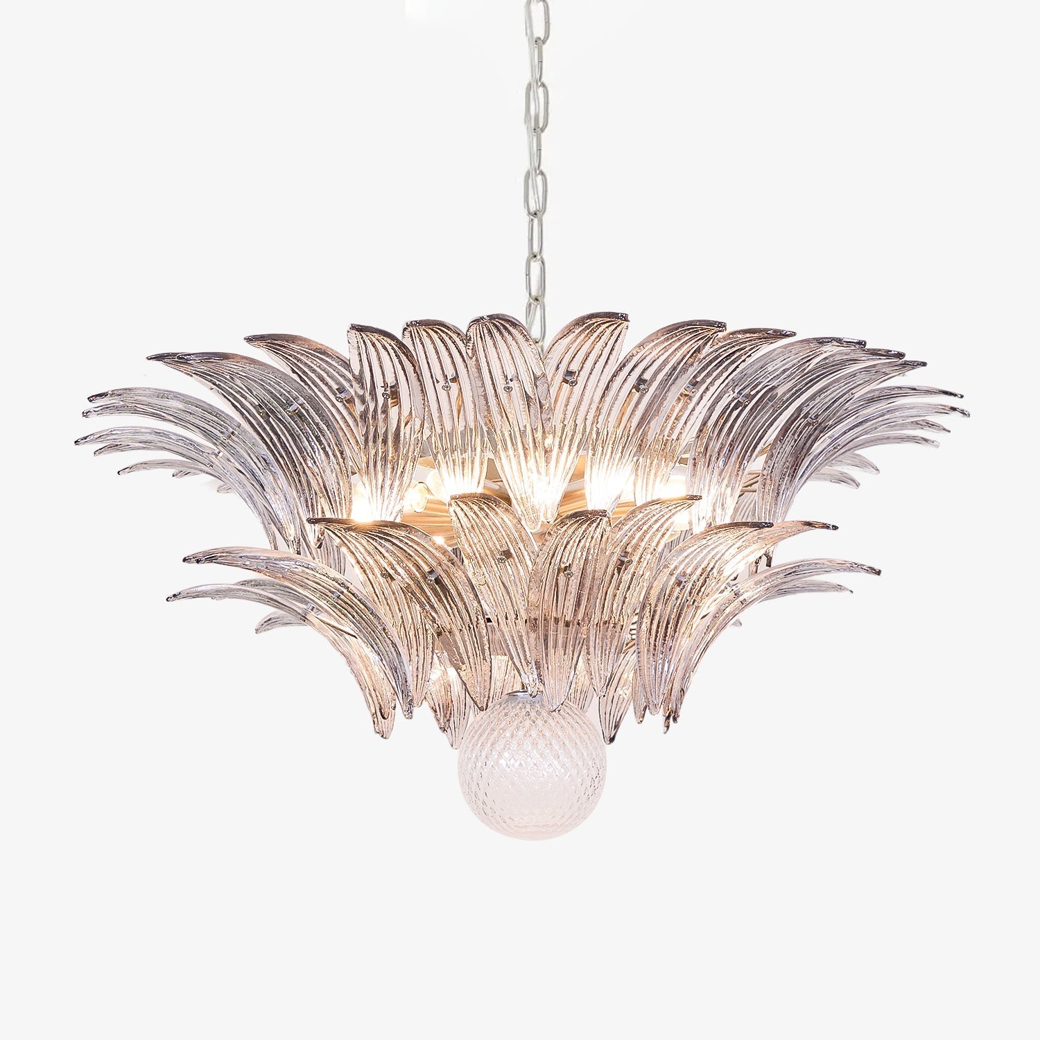Aurora Chandelier Palmette Clear Murano Glass Leaf Layered - Letslighting
