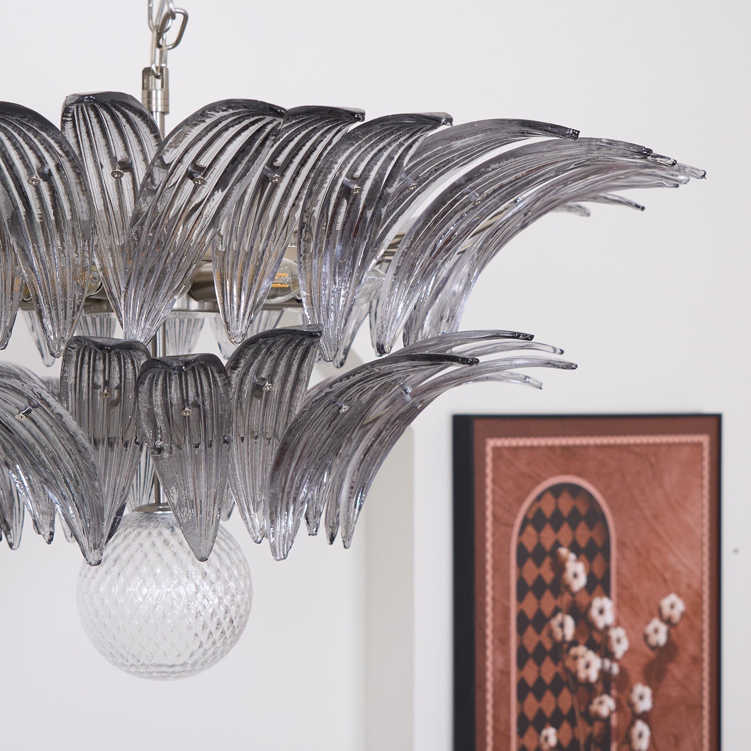 Aurora Chandelier Palmette Clear Murano Glass Leaf Layered - Letslighting