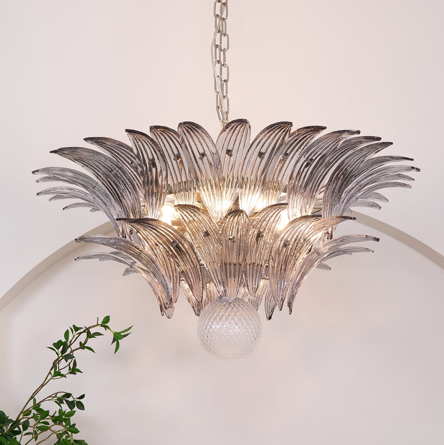 Aurora Chandelier Palmette Clear Murano Glass Leaf Layered - Letslighting