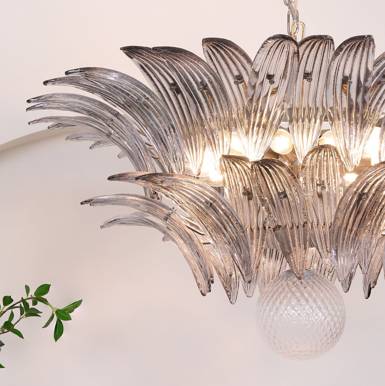 Aurora Chandelier Palmette Clear Murano Glass Leaf Layered - Letslighting