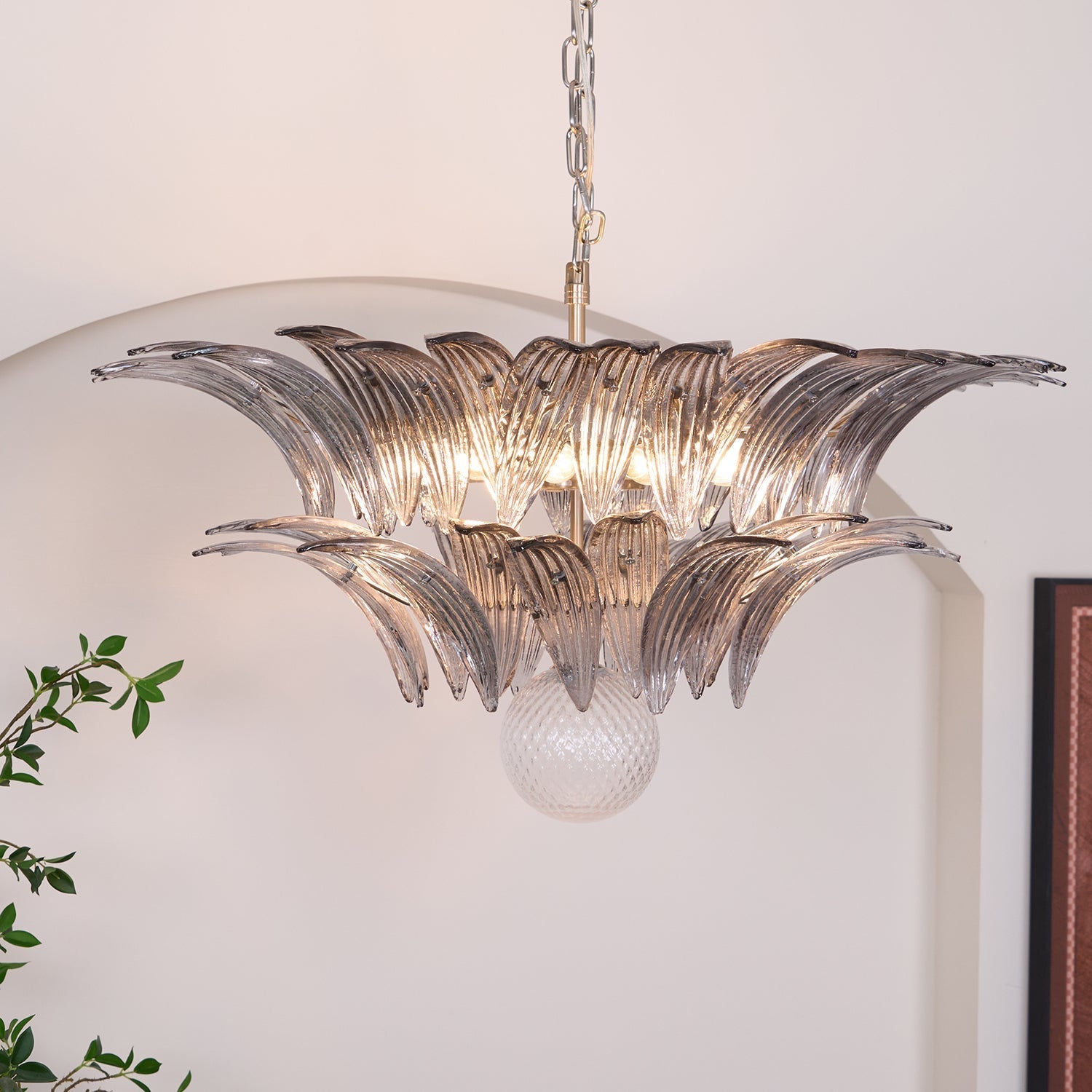 Aurora Chandelier Palmette Clear Murano Glass Leaf Layered - Letslighting