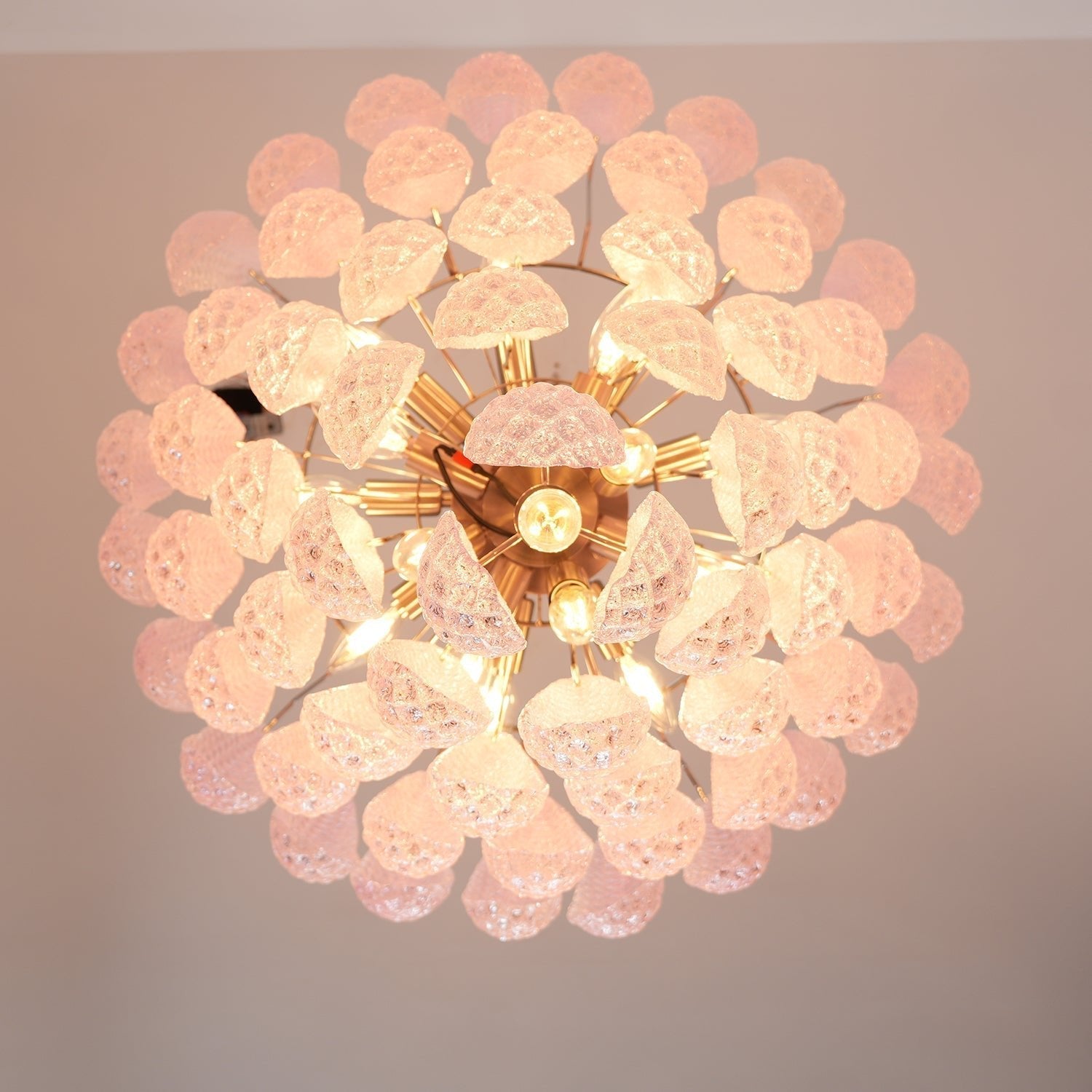 Aurora Chandelier Pink Droplet Murano Glass Diamond Pattern Waterfall - Letslighting