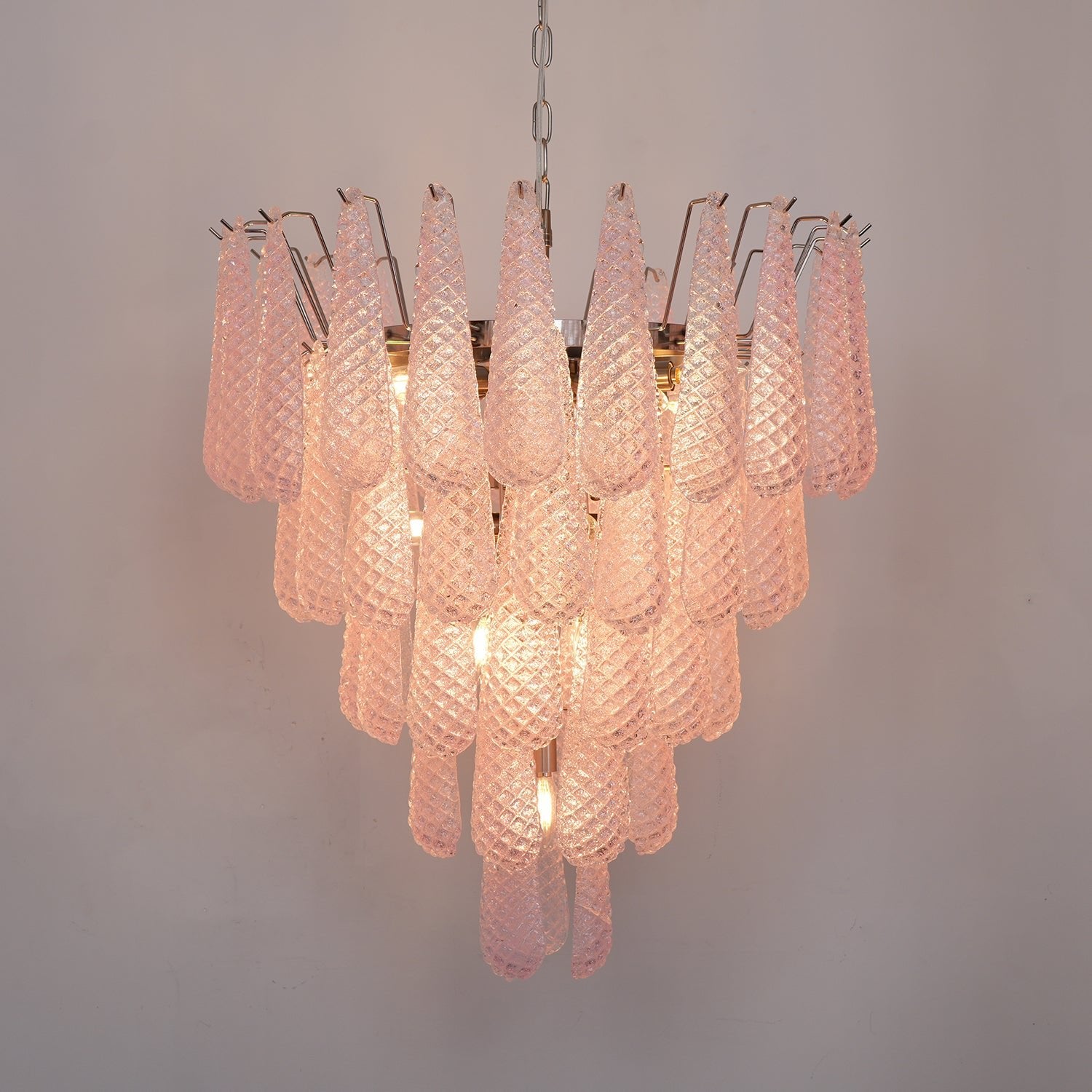 Aurora Chandelier Pink Droplet Murano Glass Diamond Pattern Waterfall - Letslighting