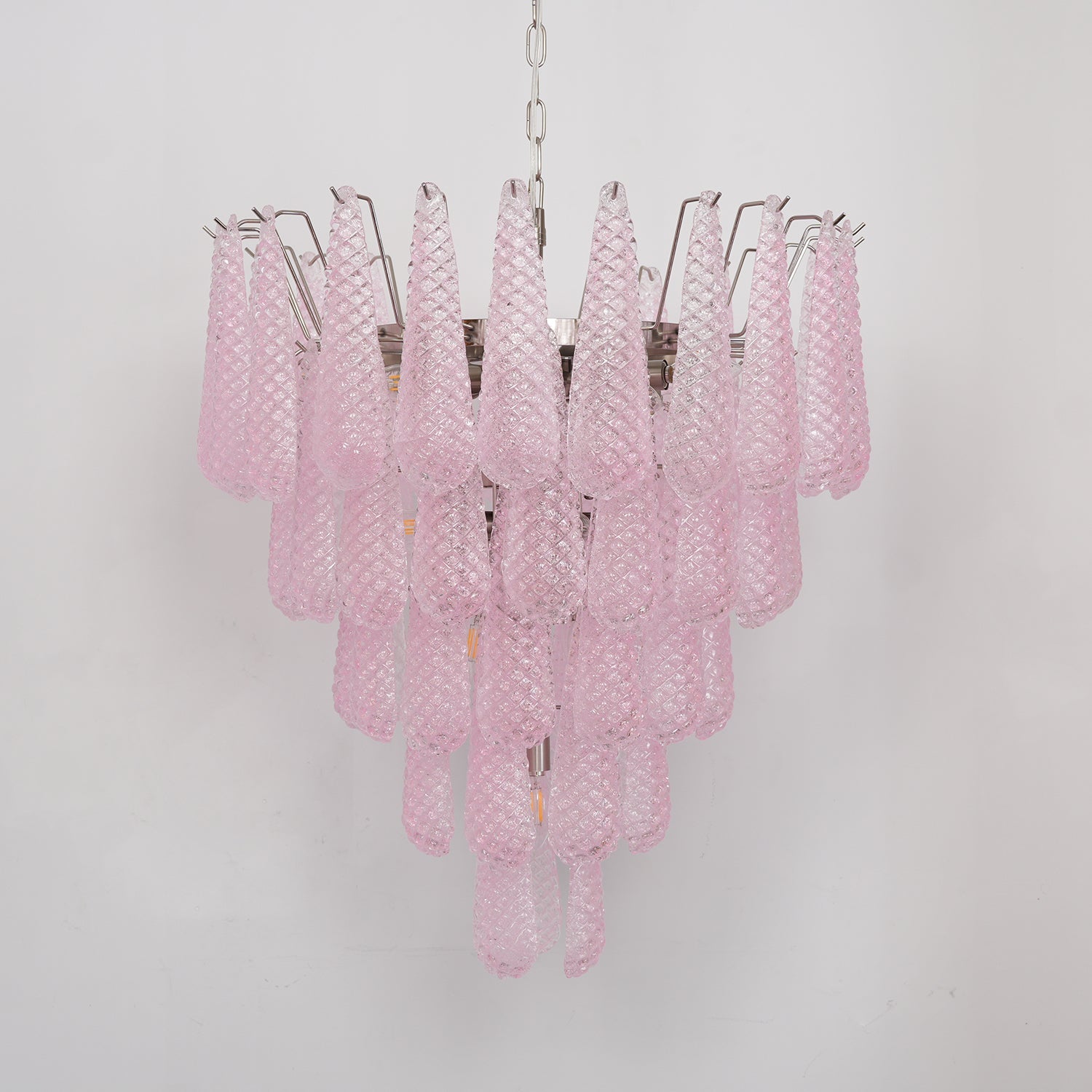 Aurora Chandelier Pink Droplet Murano Glass Diamond Pattern Waterfall - Letslighting