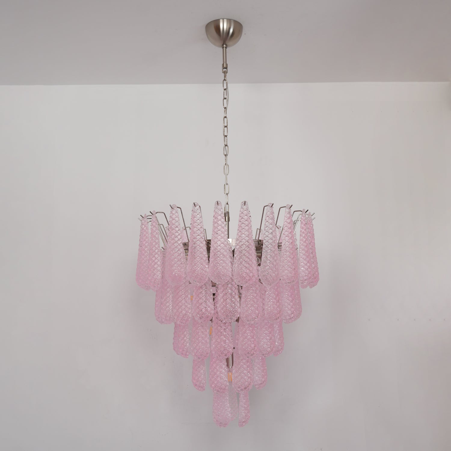 Aurora Chandelier Pink Droplet Murano Glass Diamond Pattern Waterfall - Letslighting