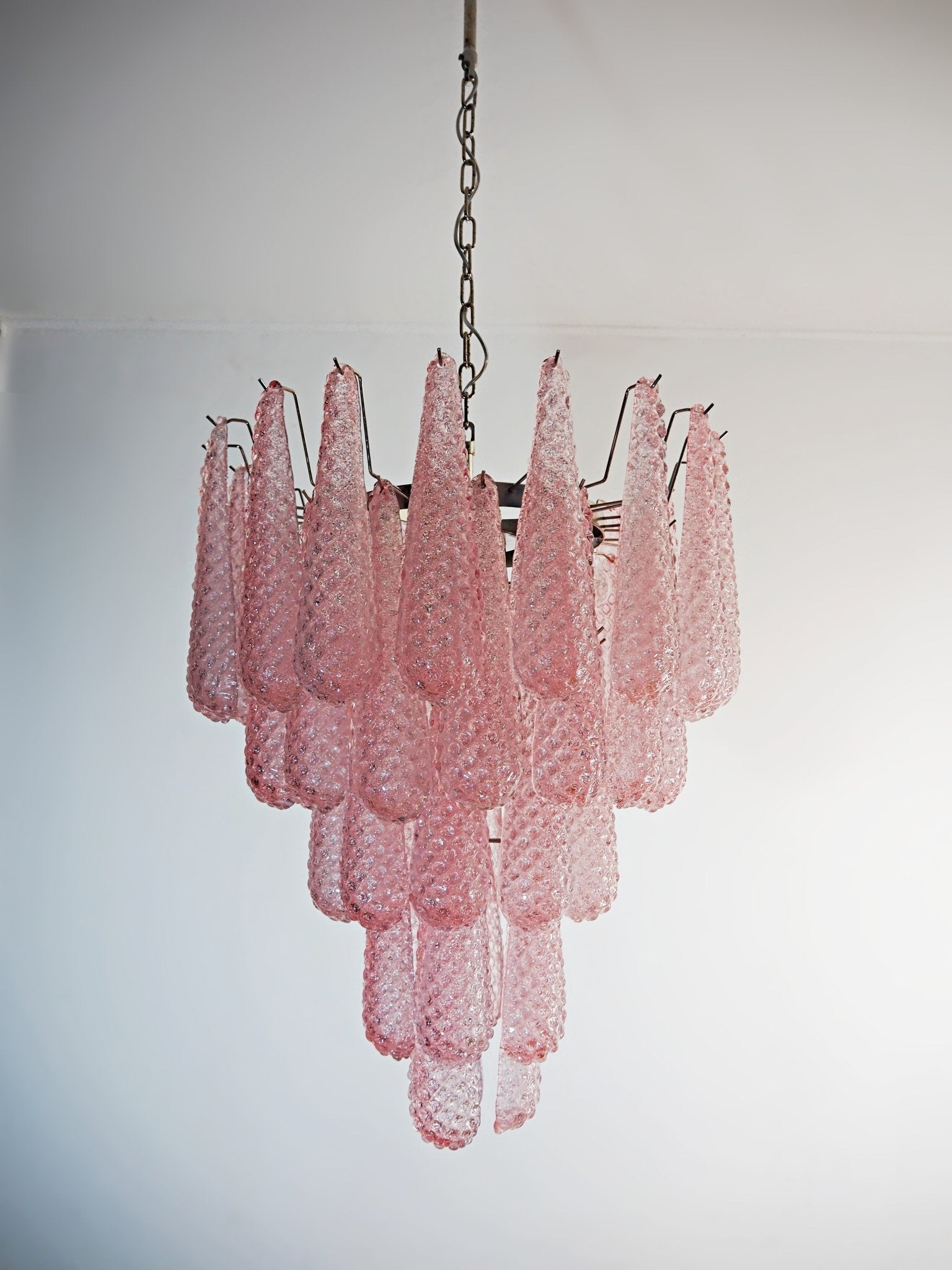 Aurora Chandelier Pink Droplet Murano Glass Diamond Pattern Waterfall - Letslighting