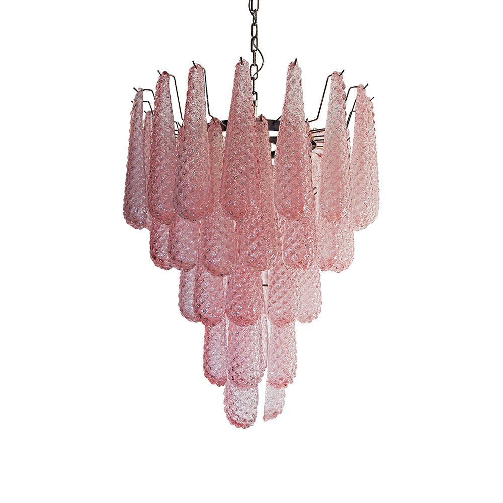 Aurora Chandelier Pink Droplet Murano Glass Diamond Pattern Waterfall - Letslighting