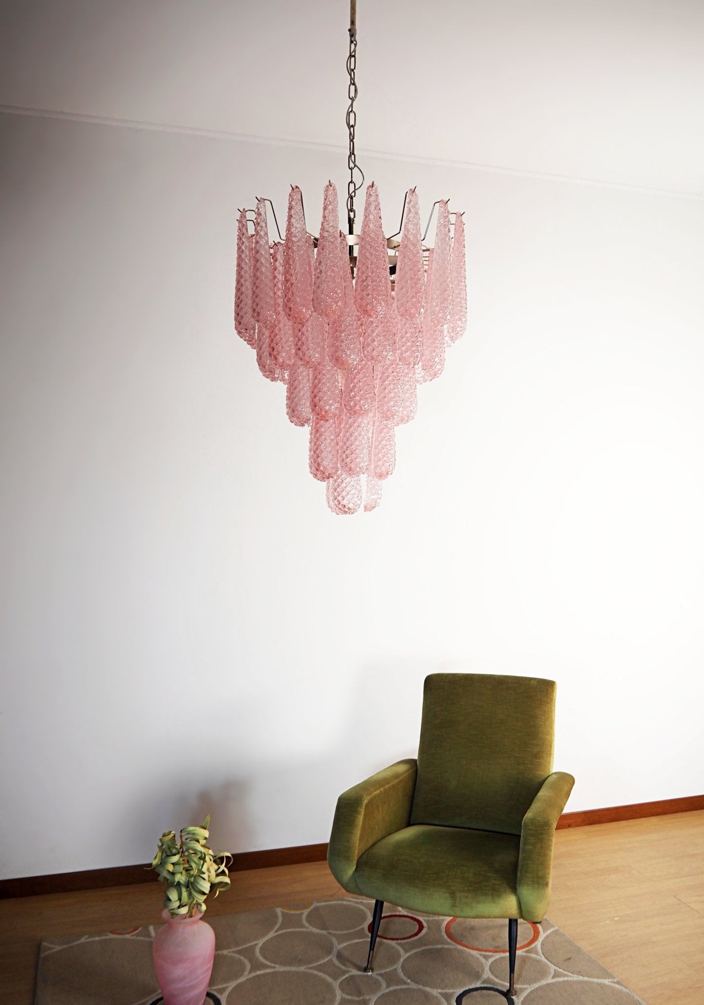 Aurora Chandelier Pink Droplet Murano Glass Diamond Pattern Waterfall - Letslighting