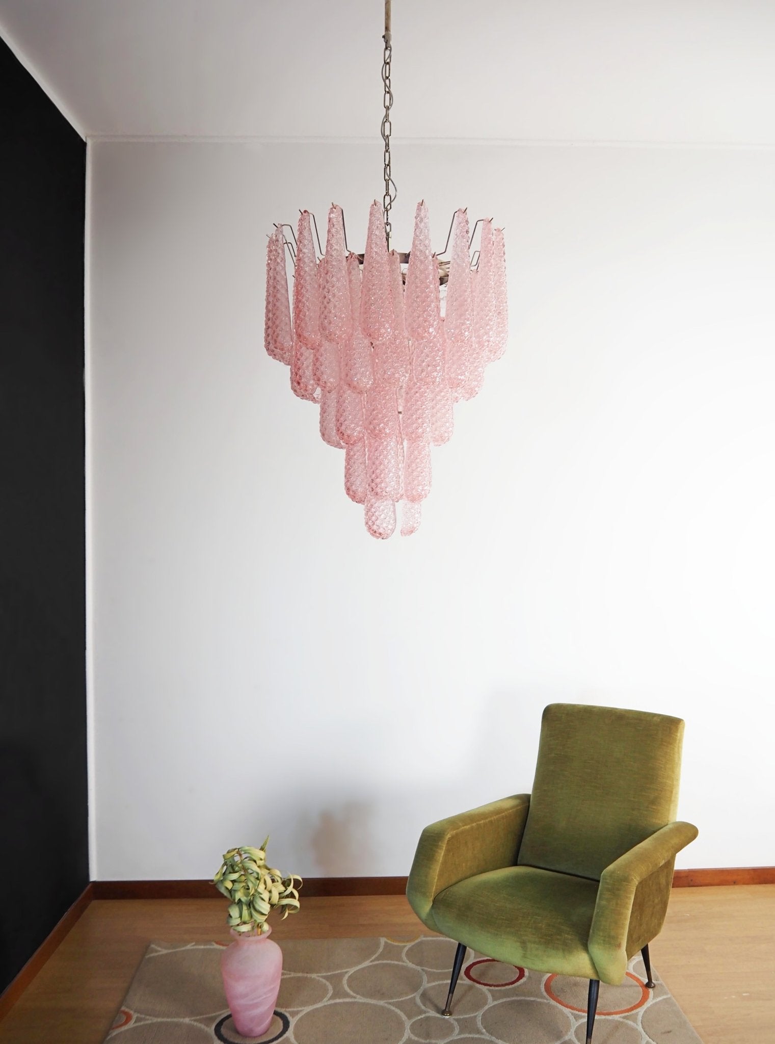 Aurora Chandelier Pink Droplet Murano Glass Diamond Pattern Waterfall - Letslighting