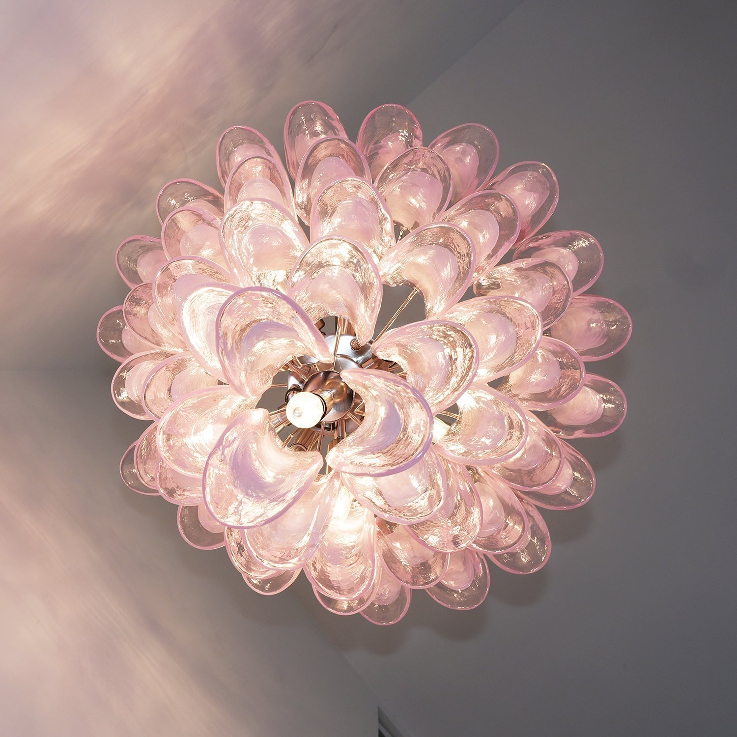 Aurora Chandelier Pink Murano Glass Petals Cascade - Letslighting
