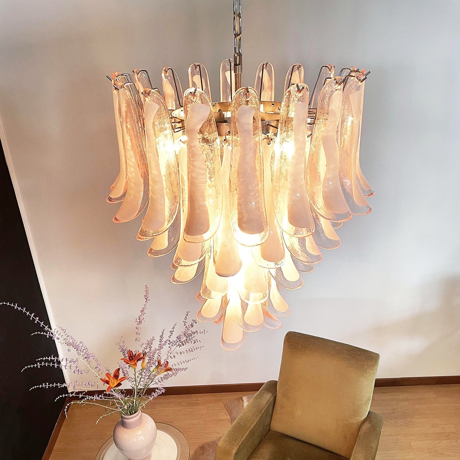 Aurora Chandelier Pink Murano Glass Petals Cascade - Letslighting