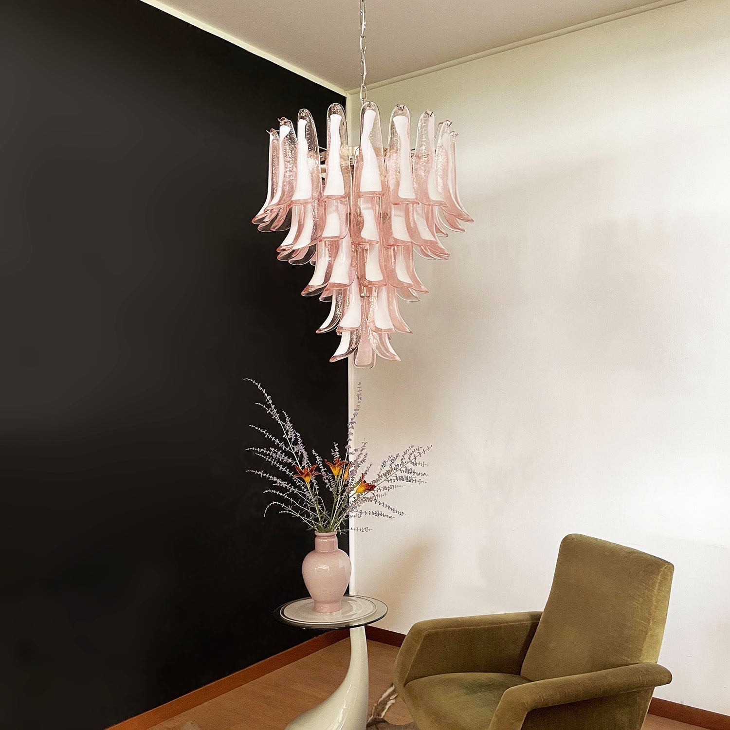 Aurora Chandelier Pink Murano Glass Petals Cascade - Letslighting