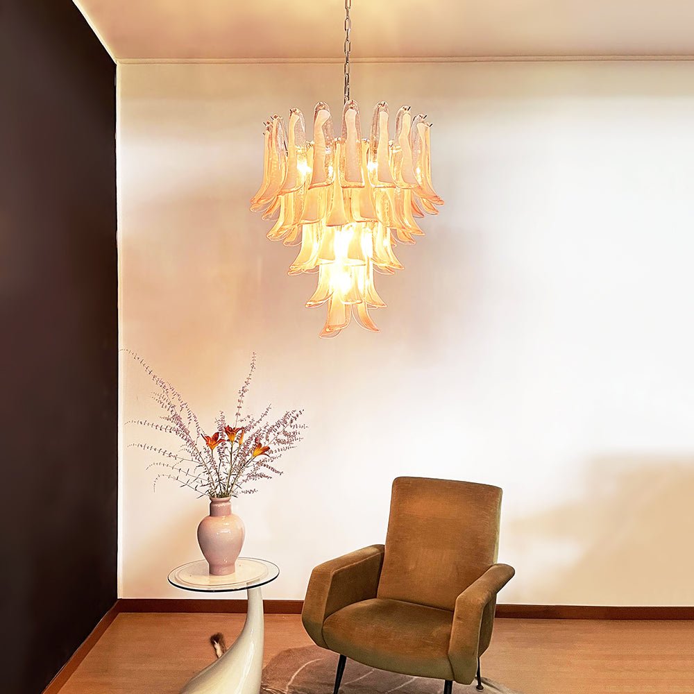 Aurora Chandelier Pink Murano Glass Petals Cascade - Letslighting