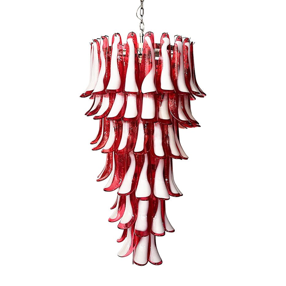 Aurora Chandelier Red White Murano Spiral Petals - Letslighting