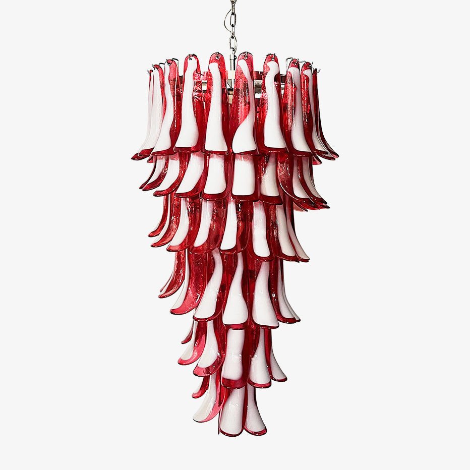 Aurora Chandelier Red White Murano Spiral Petals - Letslighting