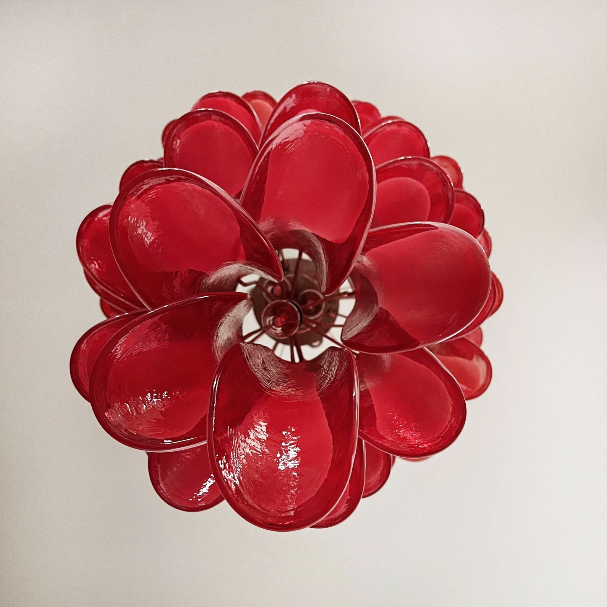 Aurora Chandelier Red White Murano Spiral Petals - Letslighting