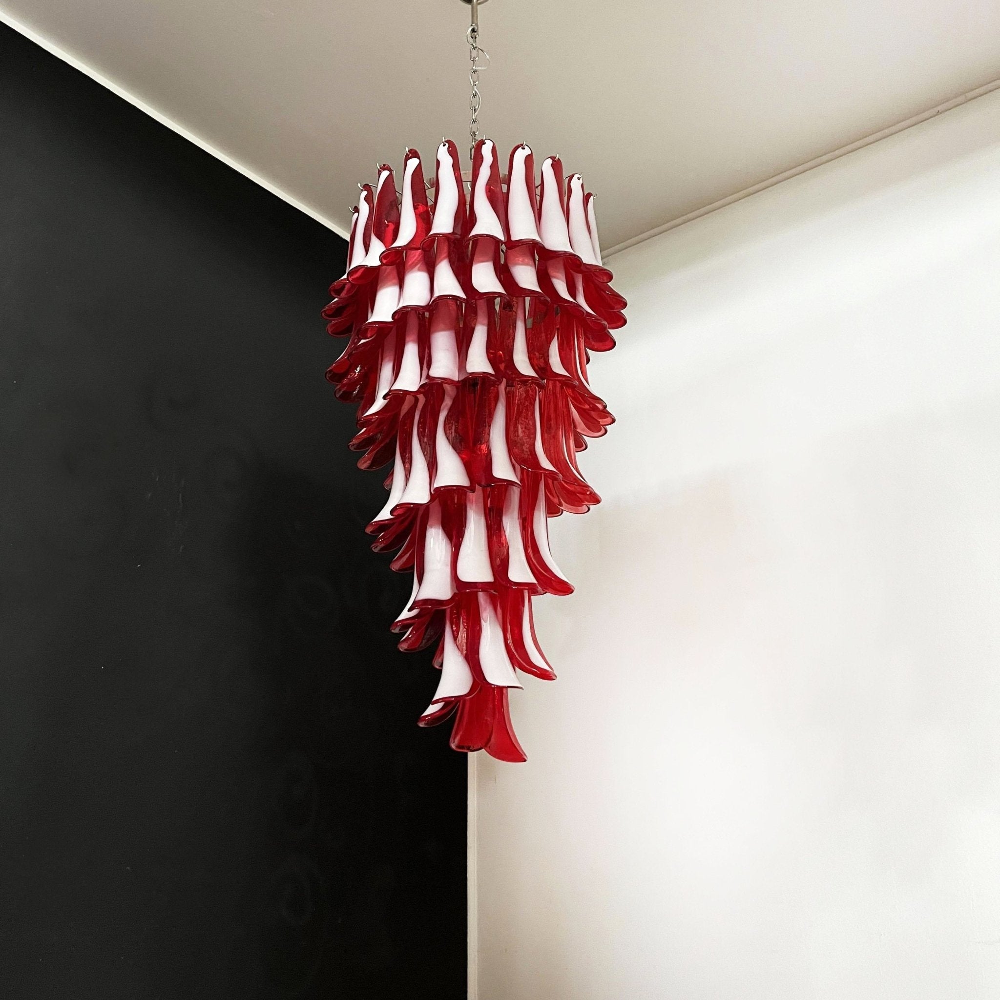 Aurora Chandelier Red White Murano Spiral Petals - Letslighting
