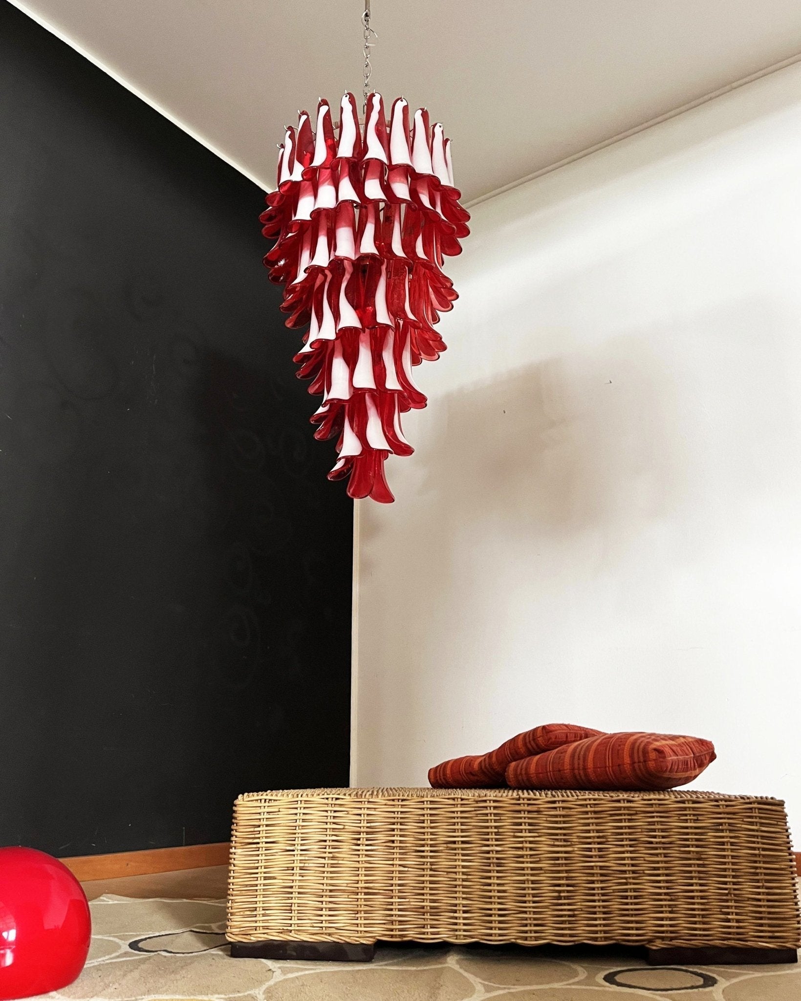 Aurora Chandelier Red White Murano Spiral Petals - Letslighting