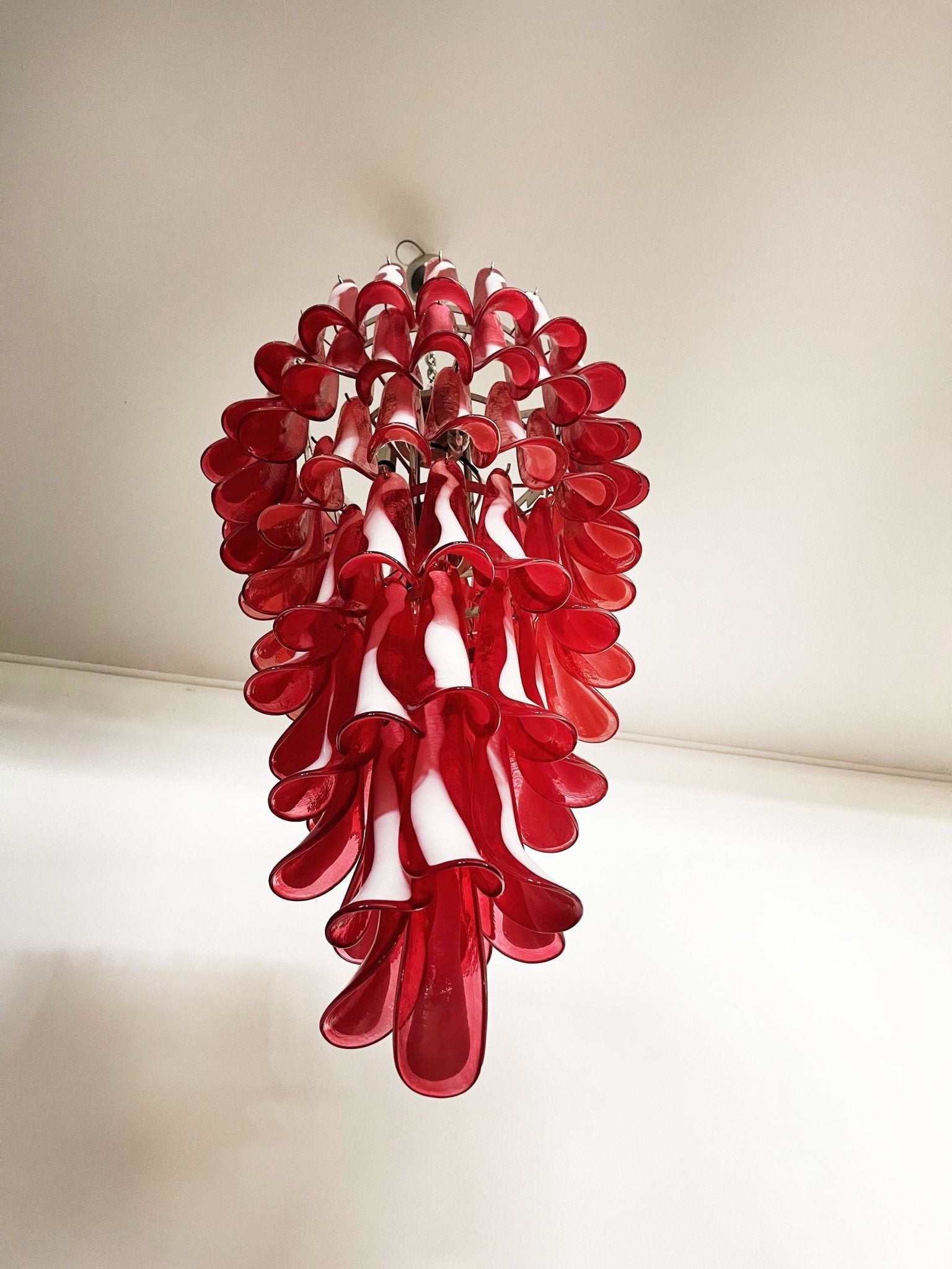 Aurora Chandelier Red White Murano Spiral Petals - Letslighting
