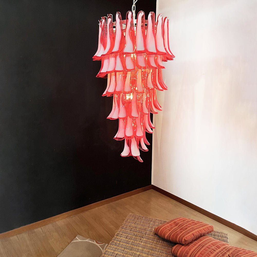 Aurora Chandelier Red White Murano Spiral Petals - Letslighting