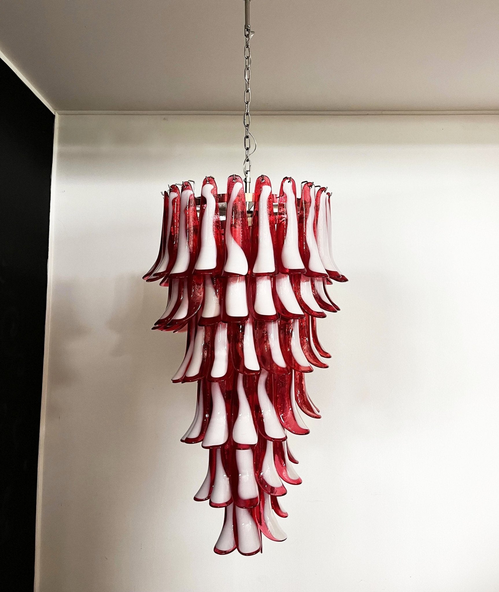 Aurora Chandelier Red White Murano Spiral Petals - Letslighting