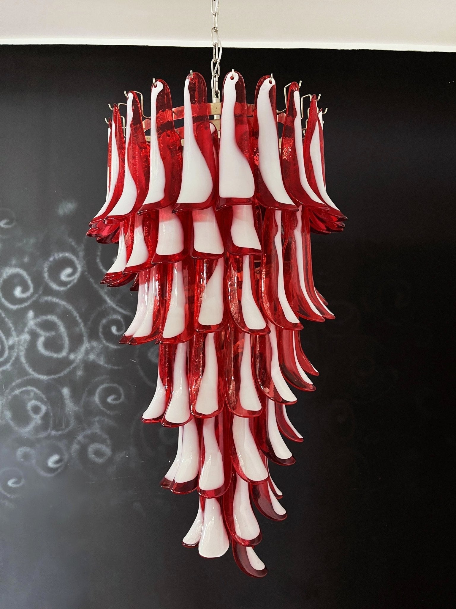 Aurora Chandelier Red White Murano Spiral Petals - Letslighting