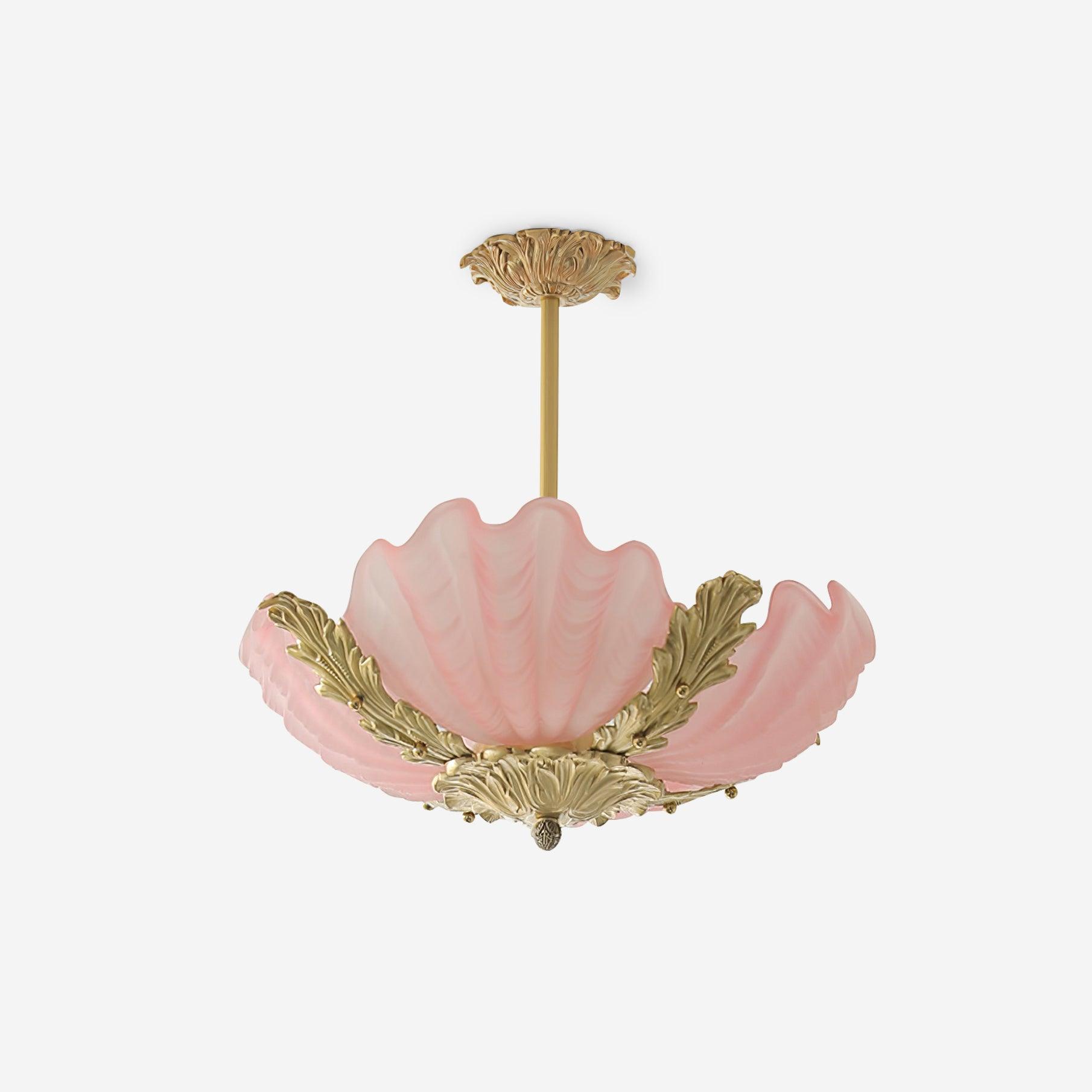Pendant Lamp Pink Murano Shell with Brass Baroque Artistic Flair - Letslighting