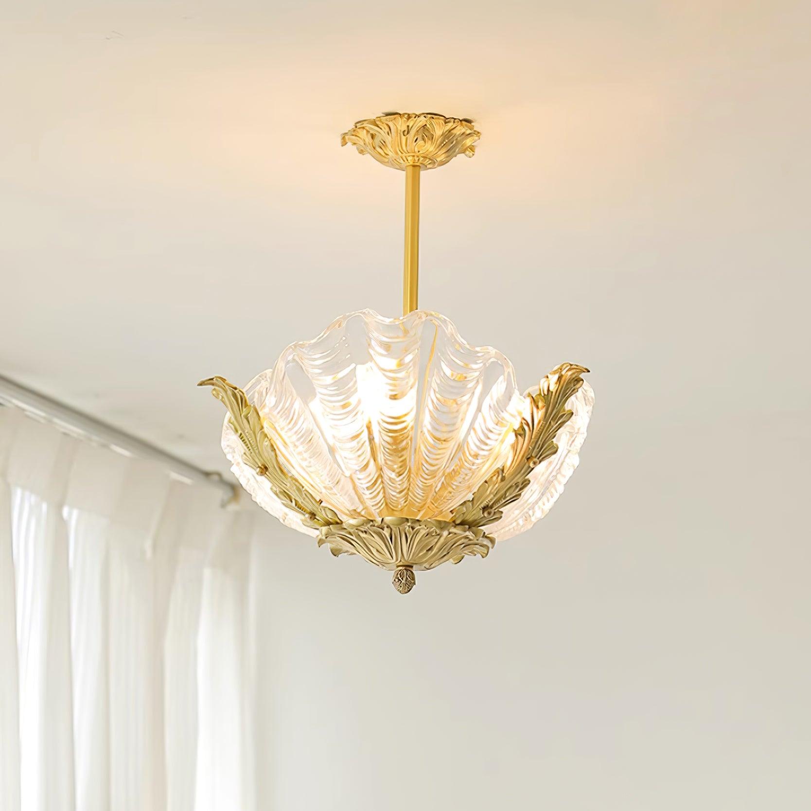 Pendant Lamp Pink Murano Shell with Brass Baroque Artistic Flair - Letslighting
