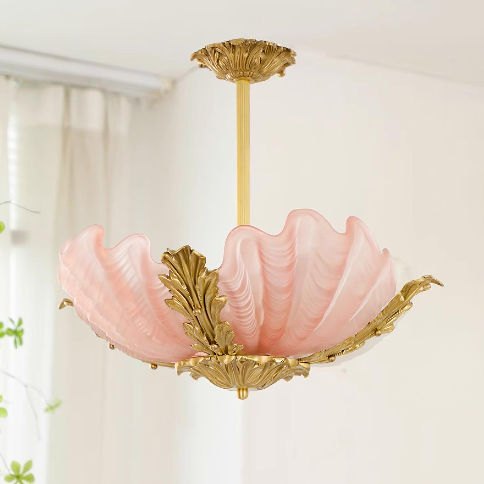 Pendant Lamp Pink Murano Shell with Brass Baroque Artistic Flair - Letslighting