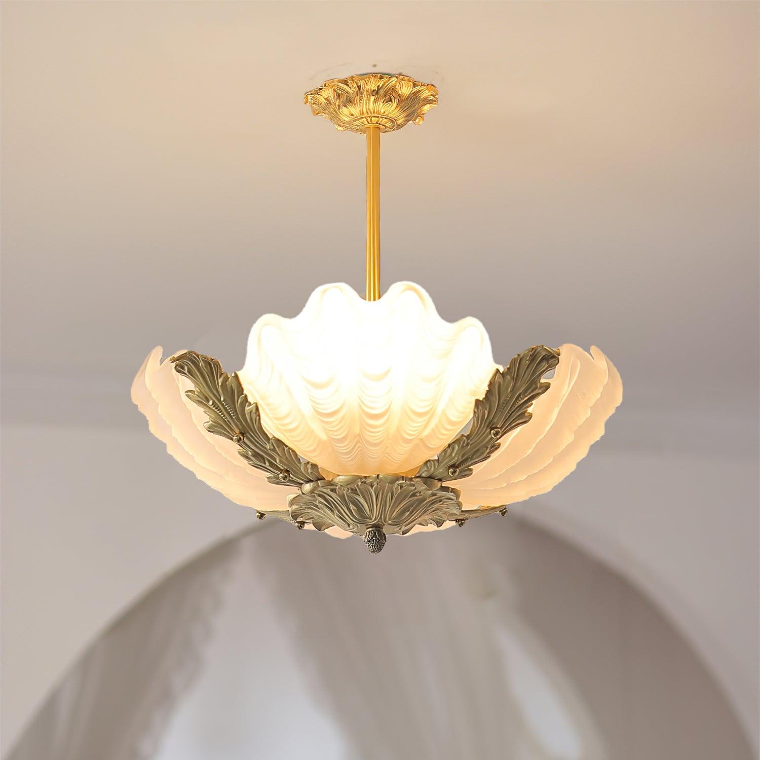 Pendant Lamp Pink Murano Shell with Brass Baroque Artistic Flair - Letslighting