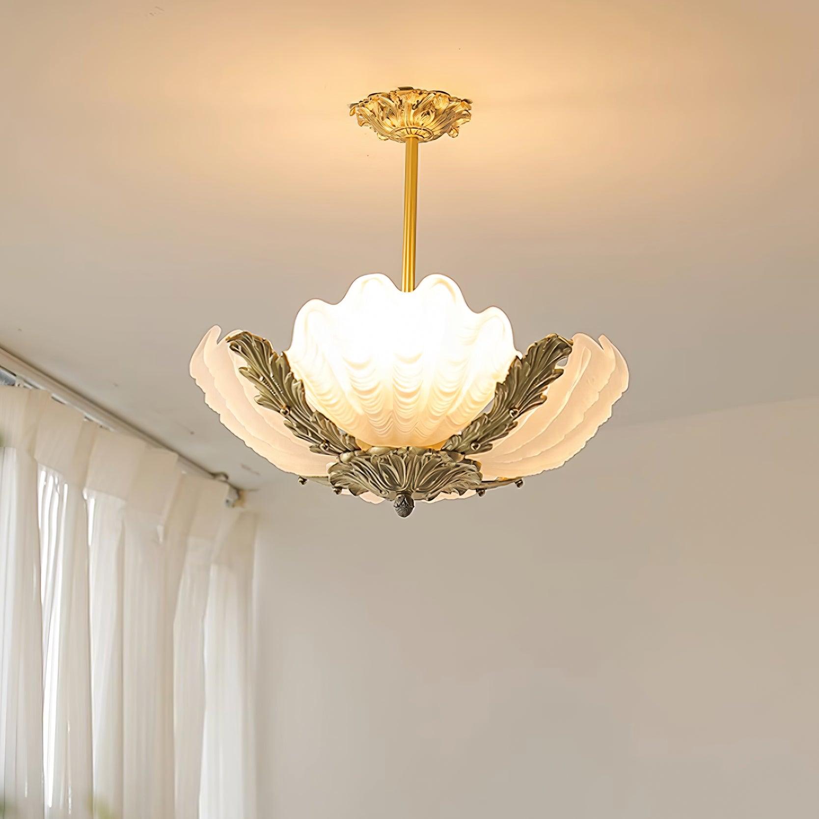 Pendant Lamp Pink Murano Shell with Brass Baroque Artistic Flair - Letslighting