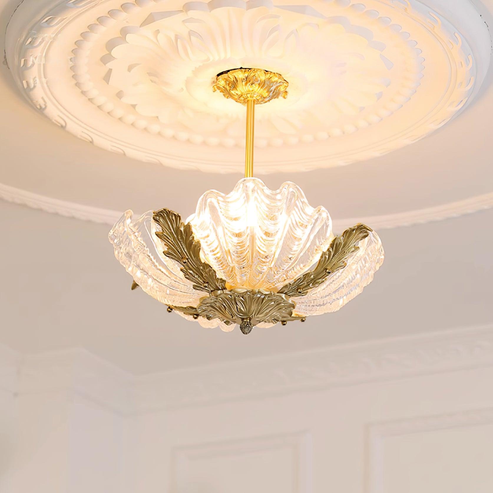 Pendant Lamp Pink Murano Shell with Brass Baroque Artistic Flair - Letslighting