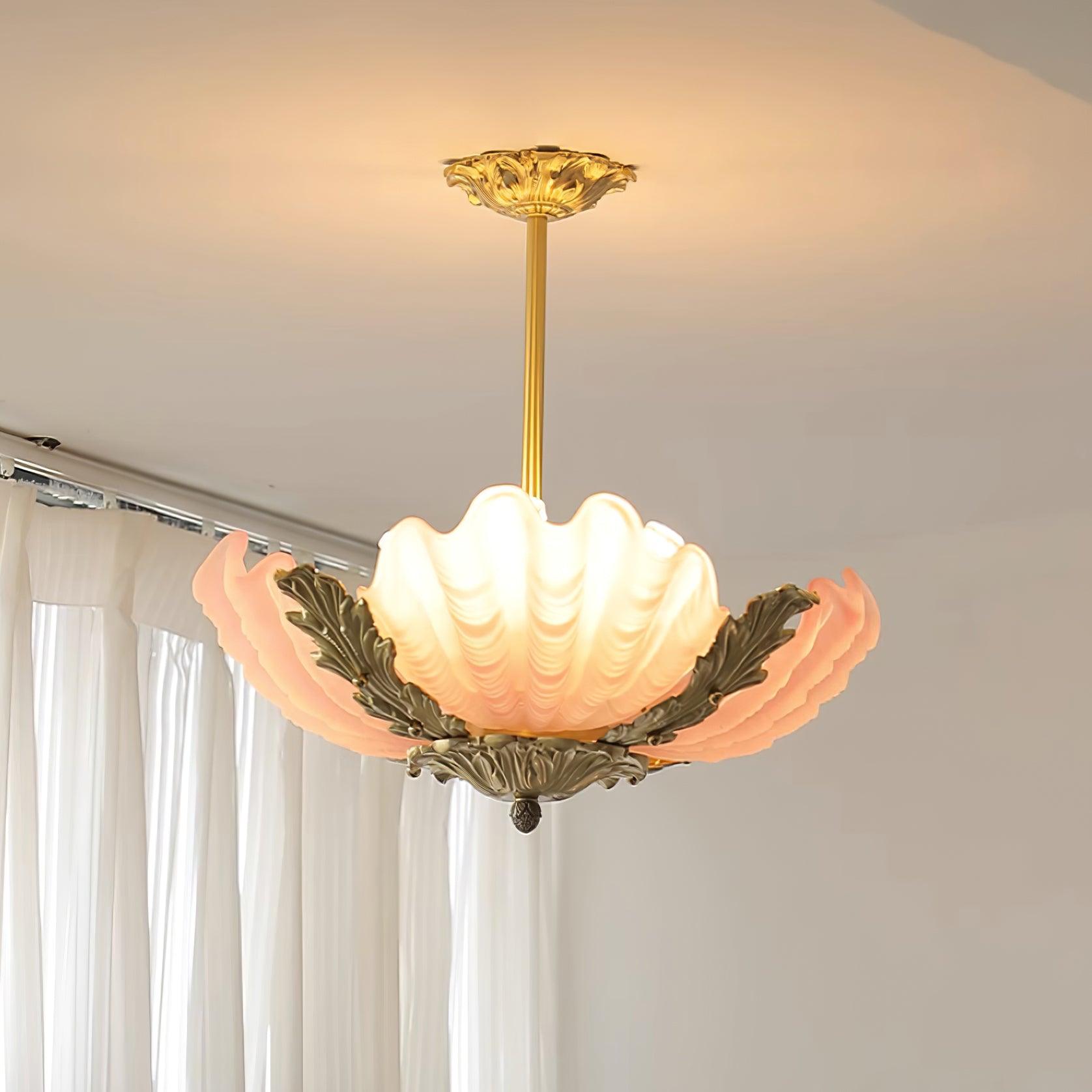 Pendant Lamp Pink Murano Shell with Brass Baroque Artistic Flair - Letslighting