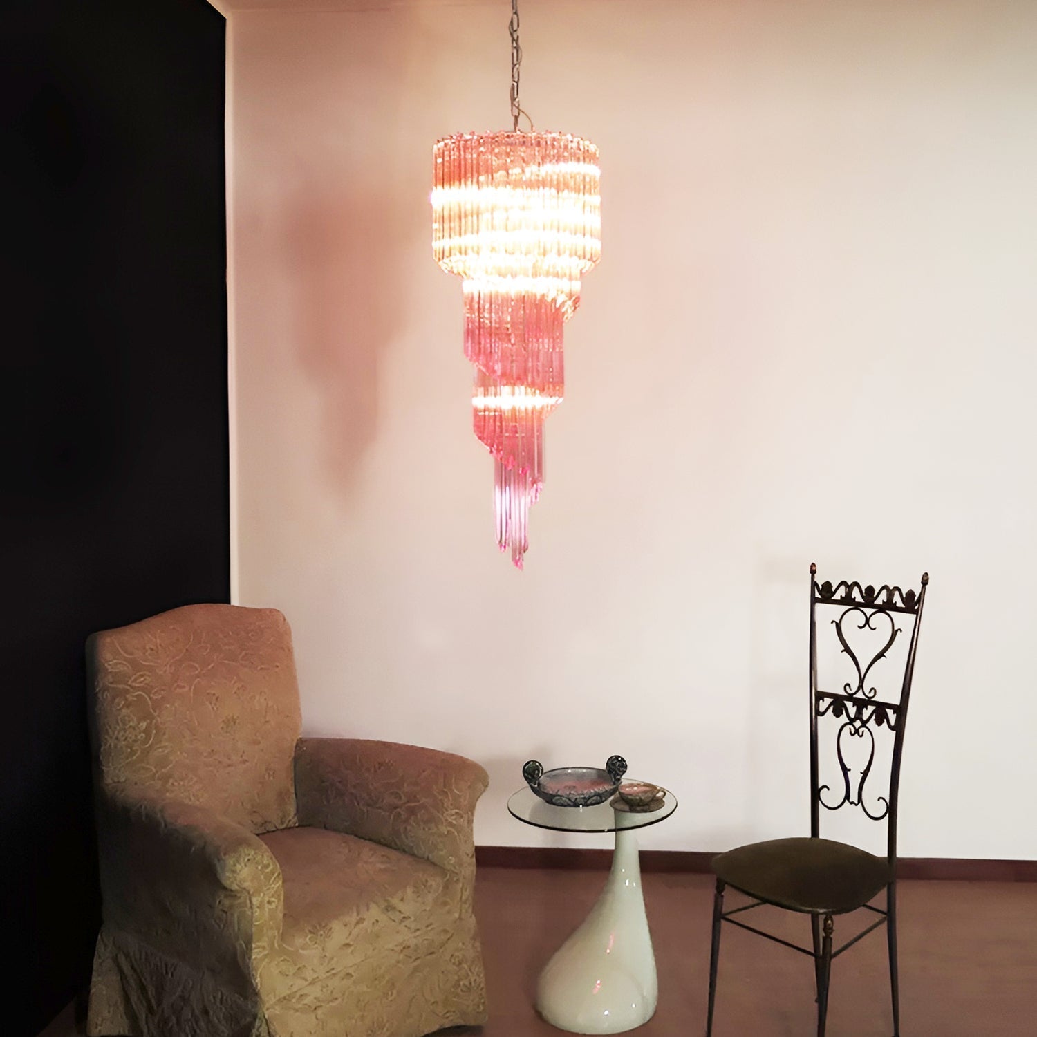 Aurora Chandelier Spiral Pink Prism Tiered - Letslighting