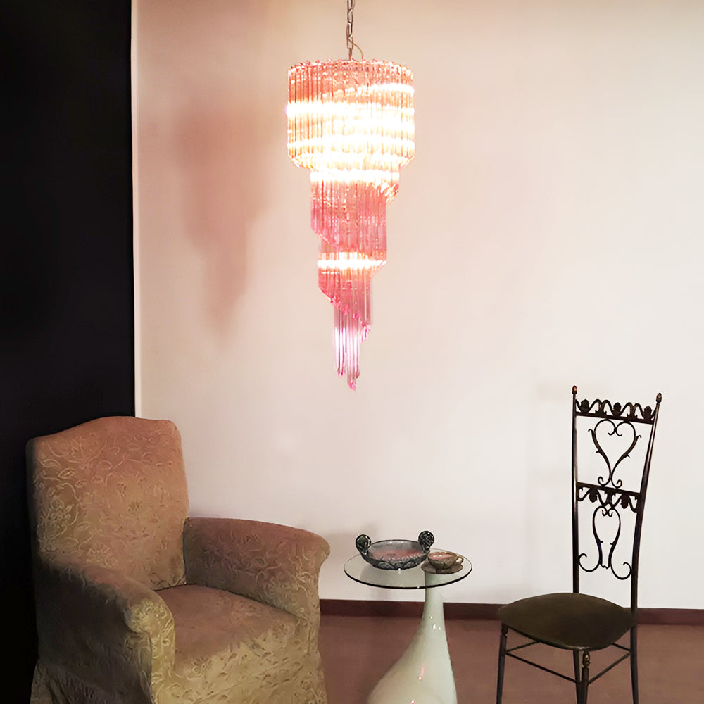Aurora Chandelier Spiral Pink Prism Tiered - Letslighting