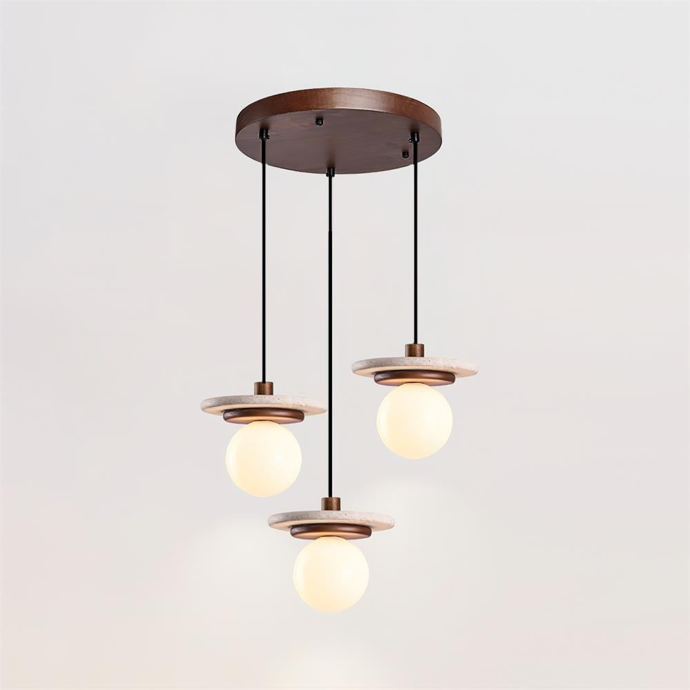 Pendant Lamp Glass Globe Travertine Disc Walnut Wood Natural - Letslighting