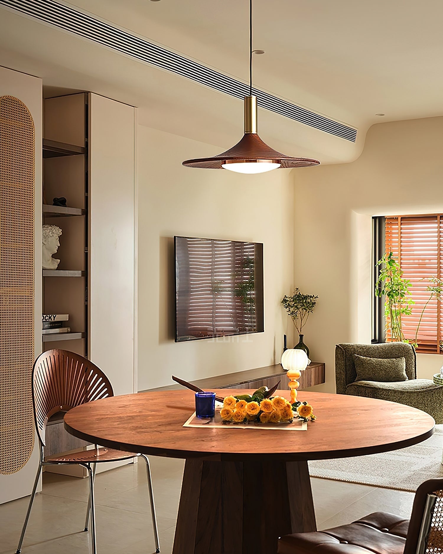 Pend­­ant Lamp Wood-Grain Disc LED Acrylic Midcentury - Letslighting
