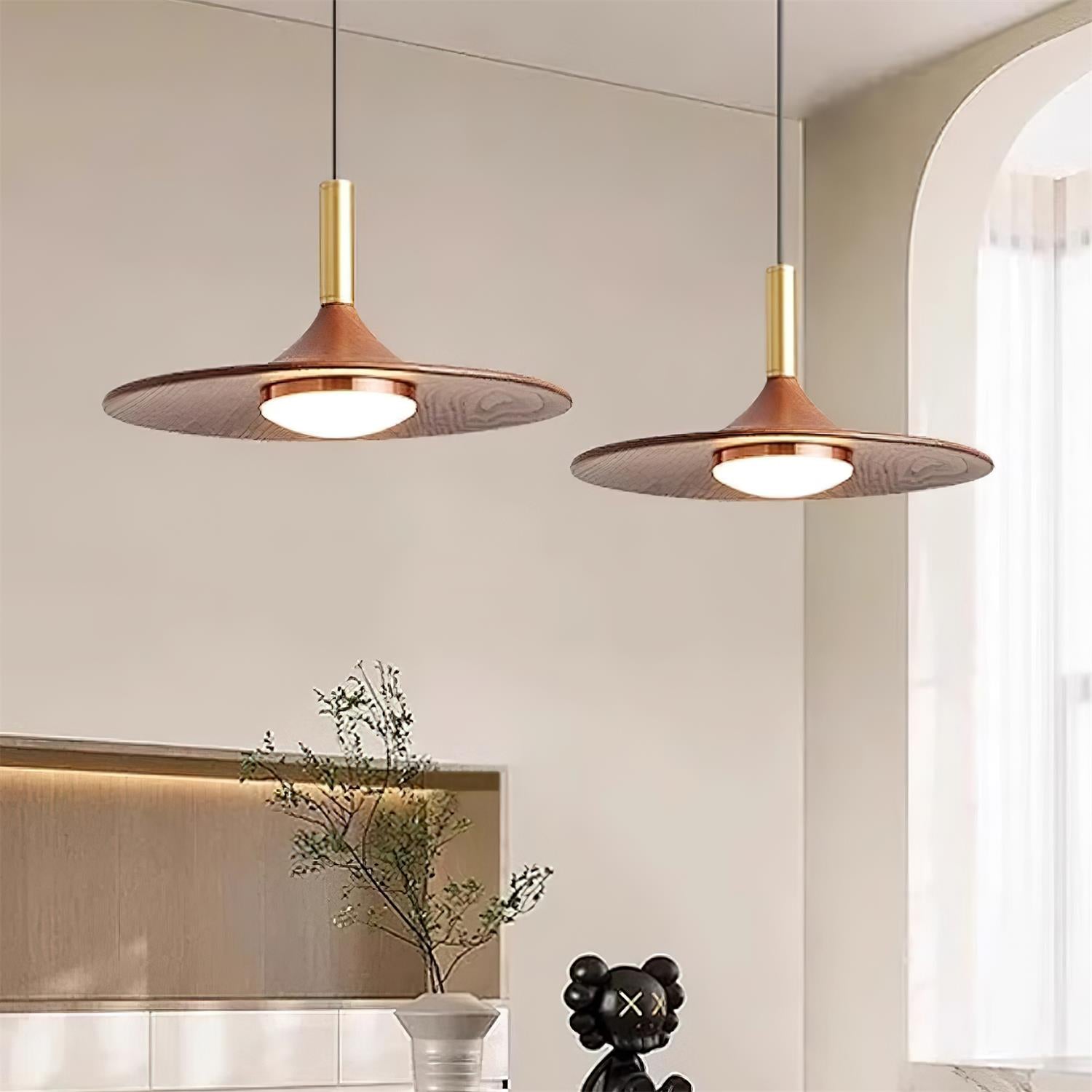 Pend­­ant Lamp Wood-Grain Disc LED Acrylic Midcentury - Letslighting