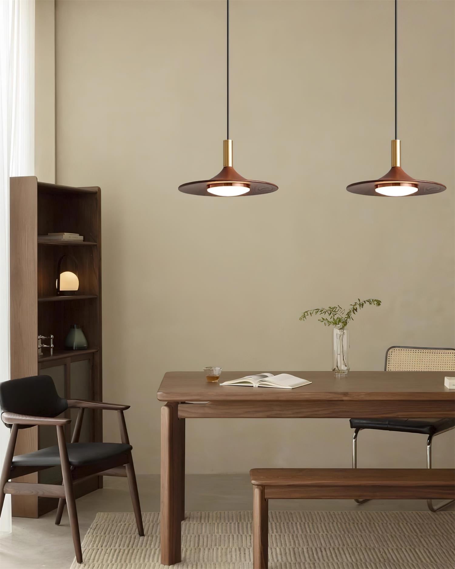 Pend­­ant Lamp Wood-Grain Disc LED Acrylic Midcentury - Letslighting
