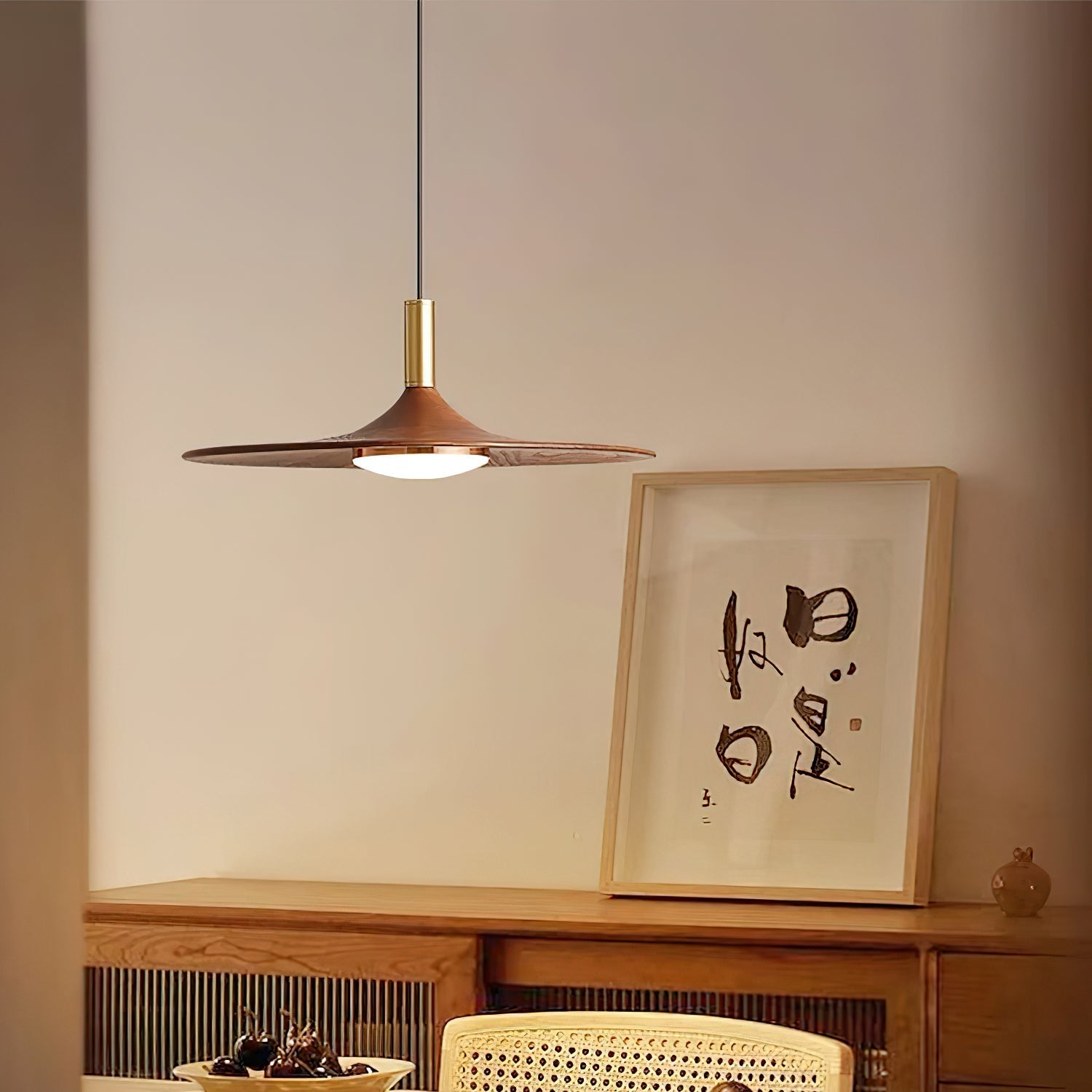 Pend­­ant Lamp Wood-Grain Disc LED Acrylic Midcentury - Letslighting