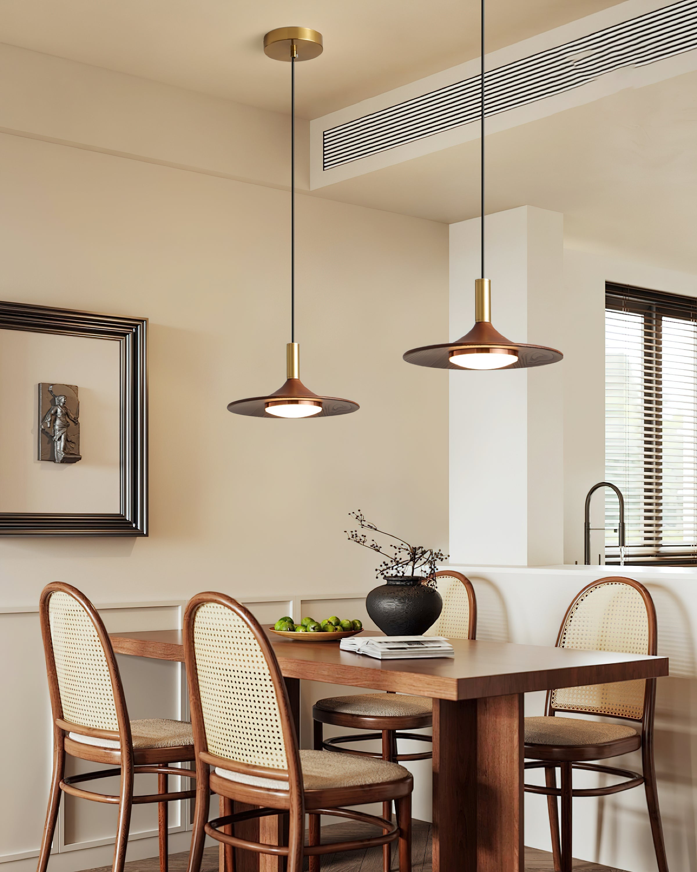 Pend­­ant Lamp Wood-Grain Disc LED Acrylic Midcentury - Letslighting