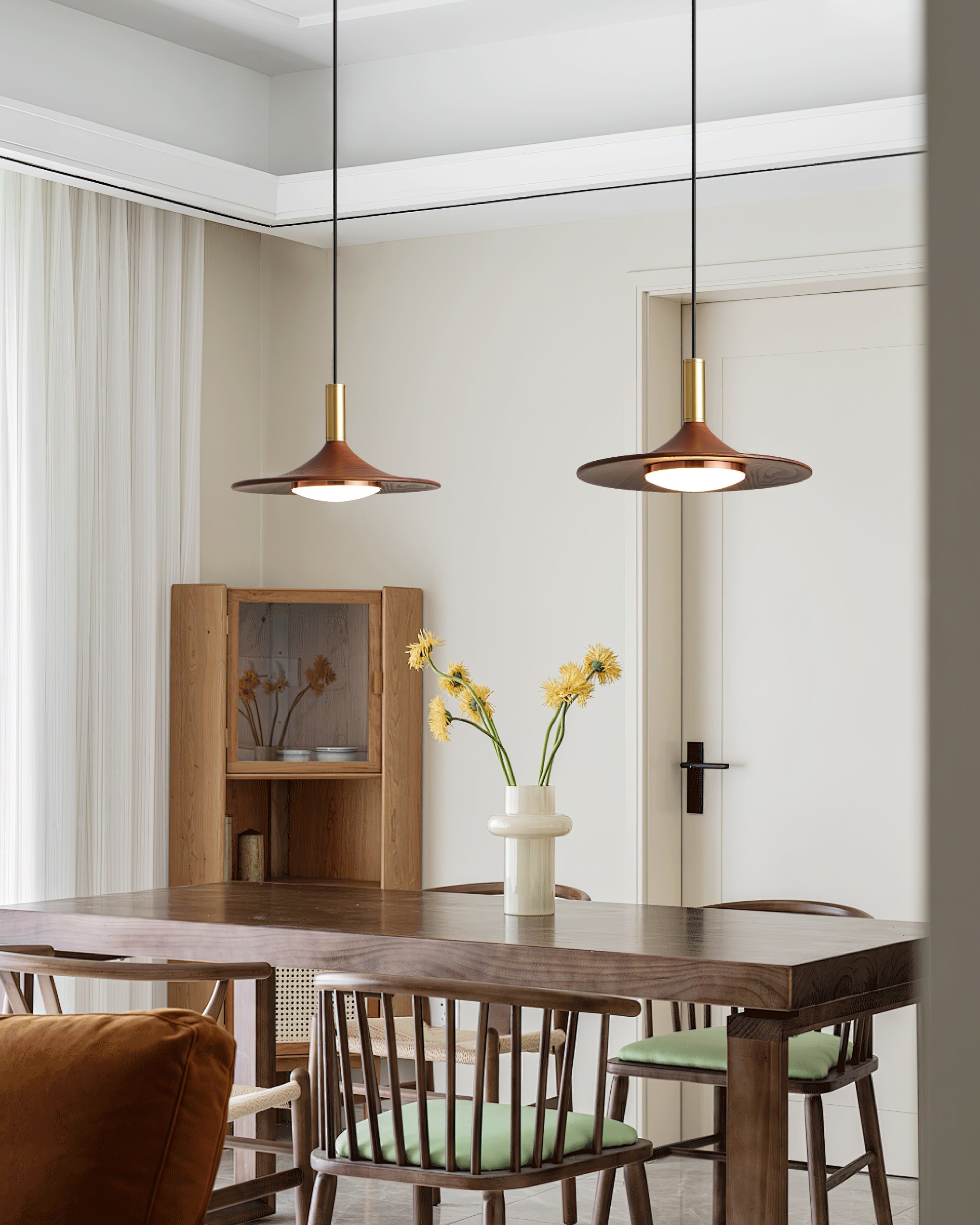 Pend­­ant Lamp Wood-Grain Disc LED Acrylic Midcentury - Letslighting