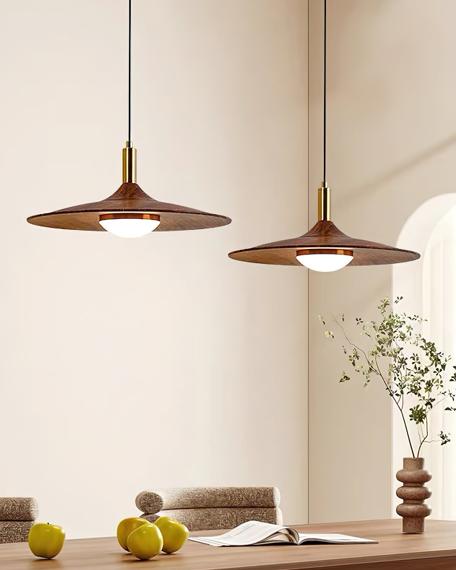 Pend­­ant Lamp Wood-Grain Disc LED Acrylic Midcentury - Letslighting